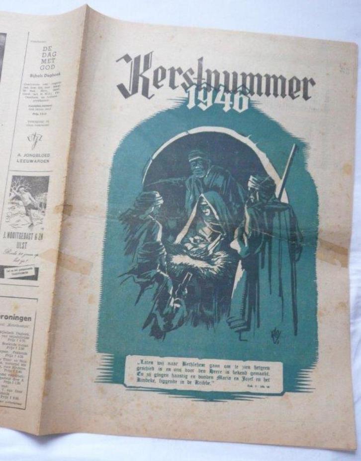 Oude kerstkrant (ca. 27x38 cm.) uit 1946, Verzamelen, Tijdschriften, Kranten en Knipsels, Krant, Nederland, 1940 tot 1960, Ophalen of Verzenden