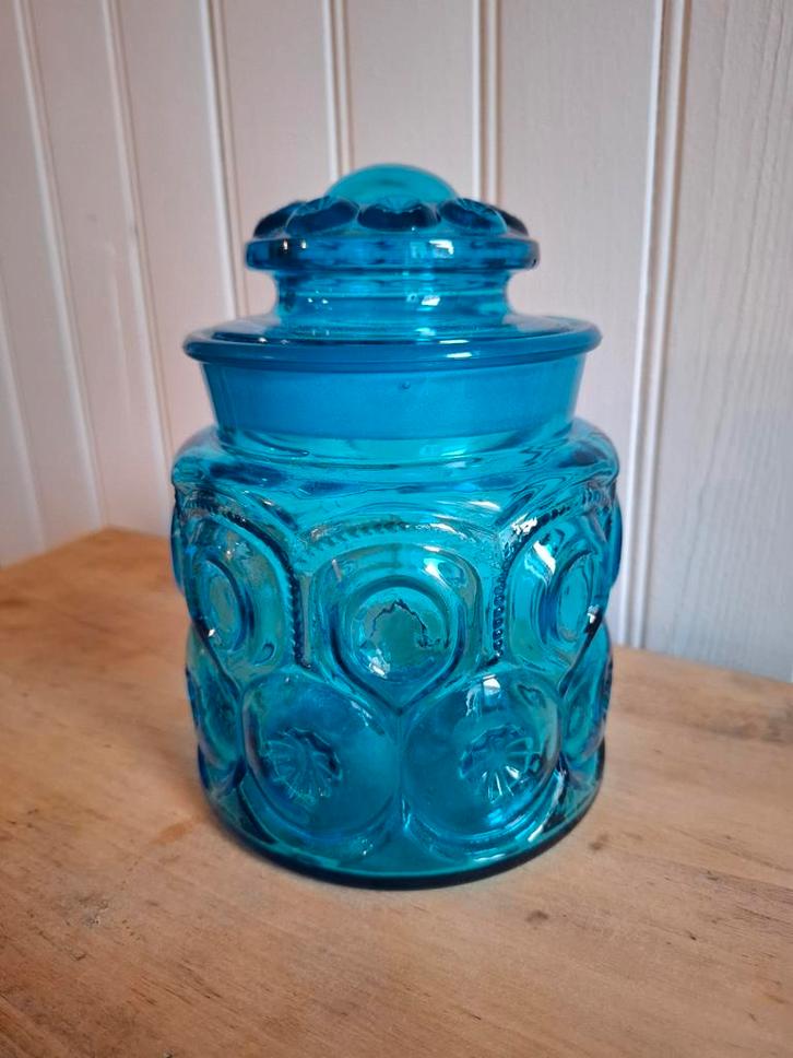 Vintage L.E. Smith Moon and Stars voorraadpot, blauw, Antiek en Kunst, Antiek | Glas en Kristal, Ophalen of Verzenden