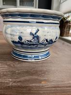 Delfts blauwe bloempot, Gebruikt, Blauw, Aardewerk of Porselein, Ophalen of Verzenden
