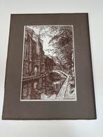 Mooie Ingelijst Etsafdruk Pentekening grachtje door Graumans, Ophalen of Verzenden