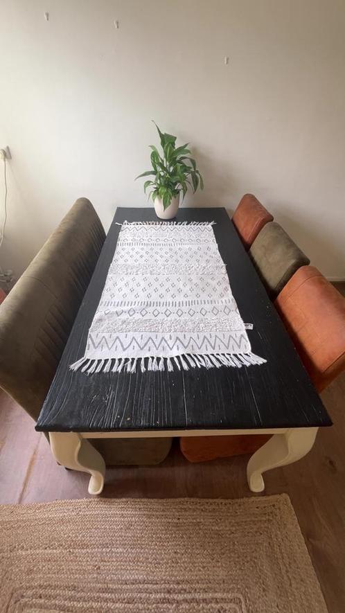 Mooie houten eettafel met stoelen en banken, Huis en Inrichting, Complete eetkamers, Gebruikt, 4 tot 6 stoelen, Ophalen