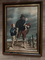 Schilderij schelpenvissers, Antiek en Kunst, Kunst | Schilderijen | Klassiek, Ophalen of Verzenden
