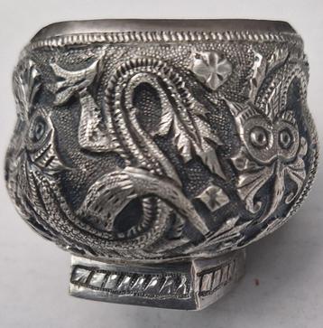 Antiek zilver Kom Bakje met 4 Chinese Draken Chinese Dragons