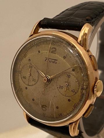 Vintage Fludo Chronograph 18 Karaat Goud Horloge Handopwind