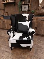 koeienhuid fauteuil barkruk loveseat landelijk zwart-wit, Huis en Inrichting, Fauteuils, Nieuw, Leer, 75 tot 100 cm, 50 tot 75 cm