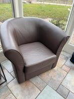 2 fauteuils, bruin leder en draaibaar, Gebruikt, Ophalen of Verzenden, 50 tot 75 cm, Leer