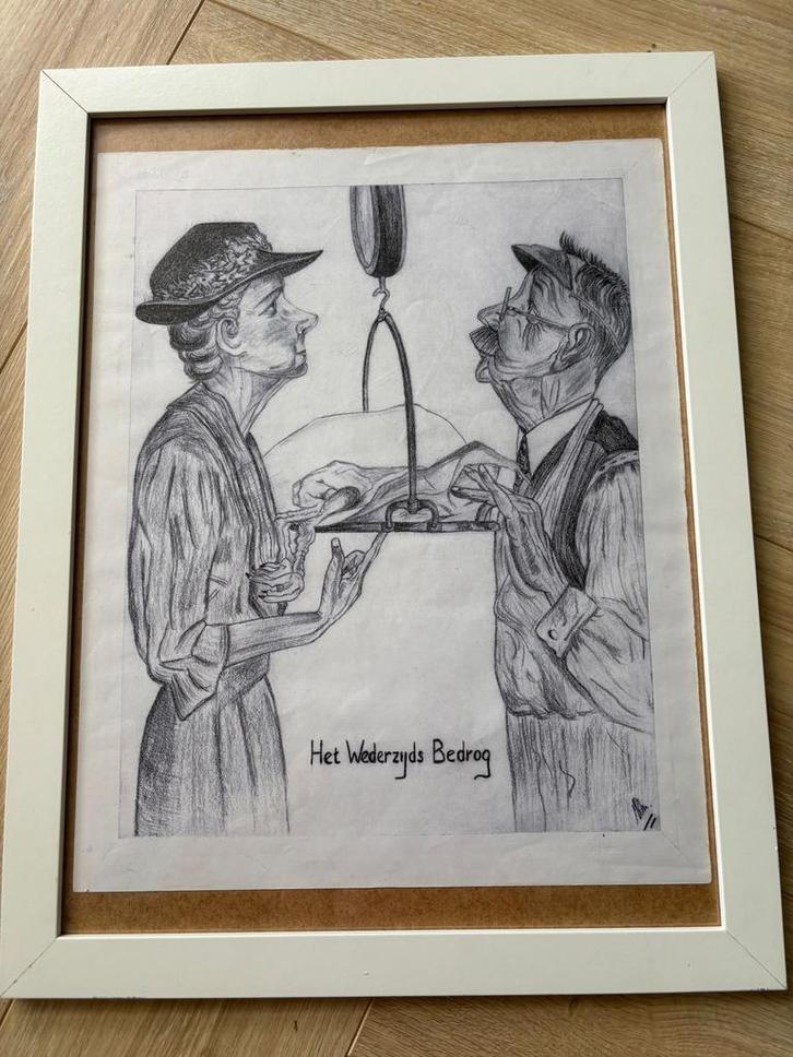 TEKENING VAN WEDERZIJDS BEDROG, Antiek en Kunst, Kunst | Tekeningen en Foto's, Ophalen of Verzenden