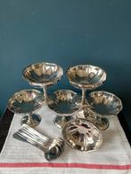 Set van zes vintage coupes in zilverkleur met lepels, Ophalen of Verzenden
