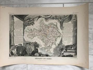Geïllustreerde kaart van het departement Gard 1852, 42x26cm. beschikbaar voor biedingen