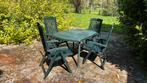 Jardin tuintafel en 4 verstelbare stoelen groen, Kunststof, Rond, Gebruikt, Ophalen