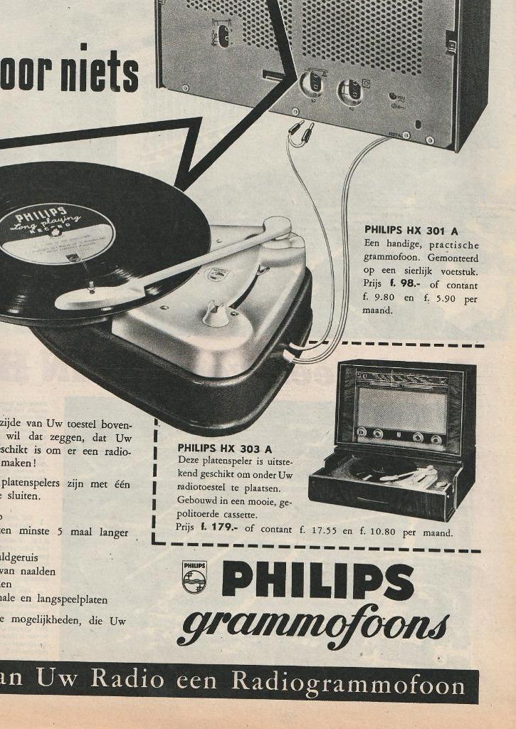 Retro reclame 1952 Philips grammofoon platenspeler HX303 A, Verzamelen, Retro, Overige typen, Verzenden