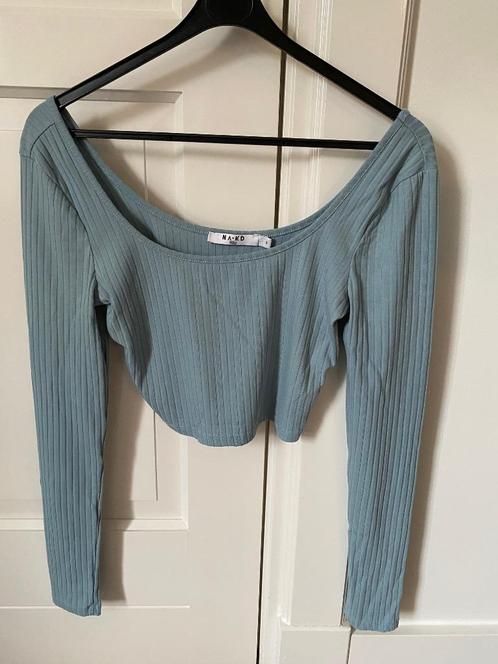 NA-KD lichtblauwe geribbelde crop top maat S, Kleding | Dames, Tops, Zo goed als nieuw, Maat 36 (S), Blauw, Lange mouw, Ophalen of Verzenden