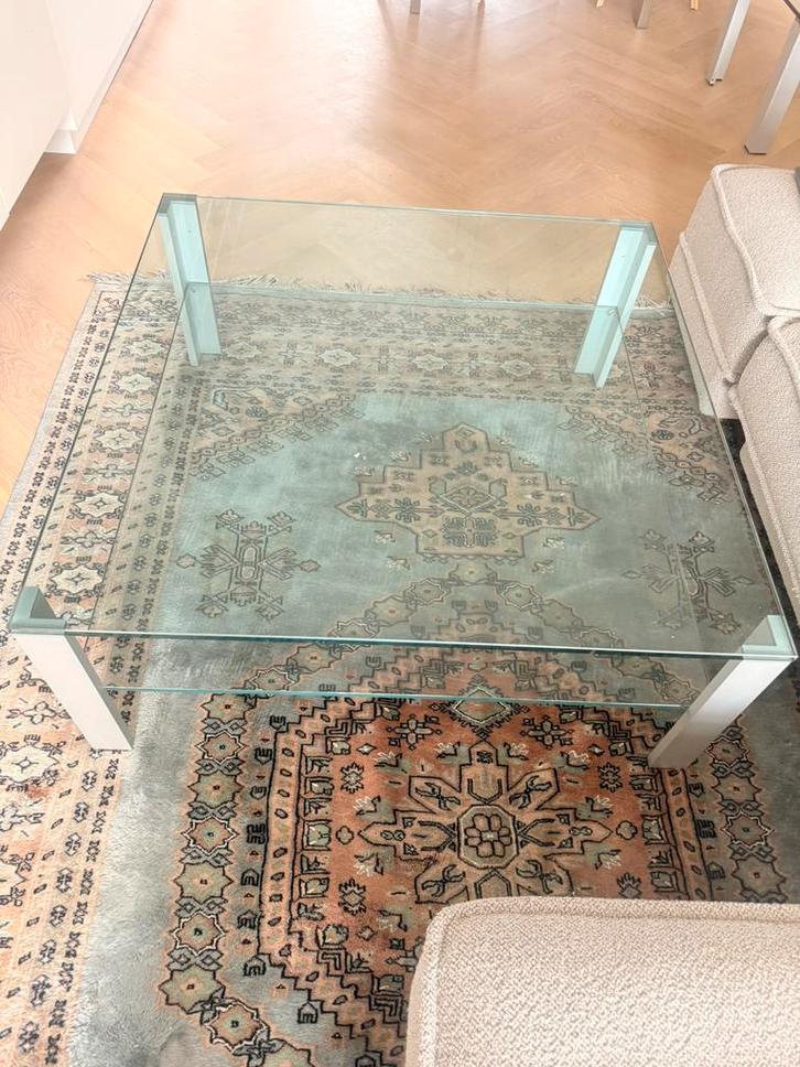 2 Lourens Fisher Aqua (Double) glazen tafels, Huis en Inrichting, Tafels | Salontafels, Zo goed als nieuw, Minder dan 50 cm, 50 tot 100 cm