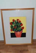 Karel Loman aquarel met inkt tulpen 2005 in lijst, Ophalen of Verzenden