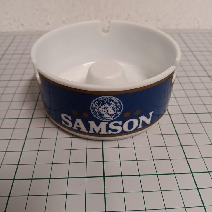 asbak Samson blauw,goud plastic 10cm  (shagtabak), Verzamelen, Rookartikelen, Aanstekers en Luciferdoosjes, Zo goed als nieuw