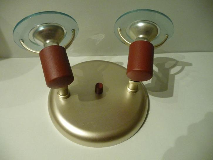 Seventies 2- lamps wandlamp of plafondlamp, Verzenden kan, Huis en Inrichting, Lampen | Wandlampen, Gebruikt, Kunststof, Metaal