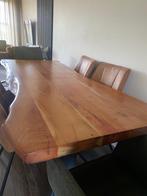 Prachtige eettafel van acaciahout+stoelen zo goed als nieuw!, Ophalen