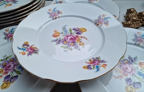 Eet diner platte borden mooi gebloemd, Antiek en Kunst, Antiek | Servies los, Ophalen of Verzenden