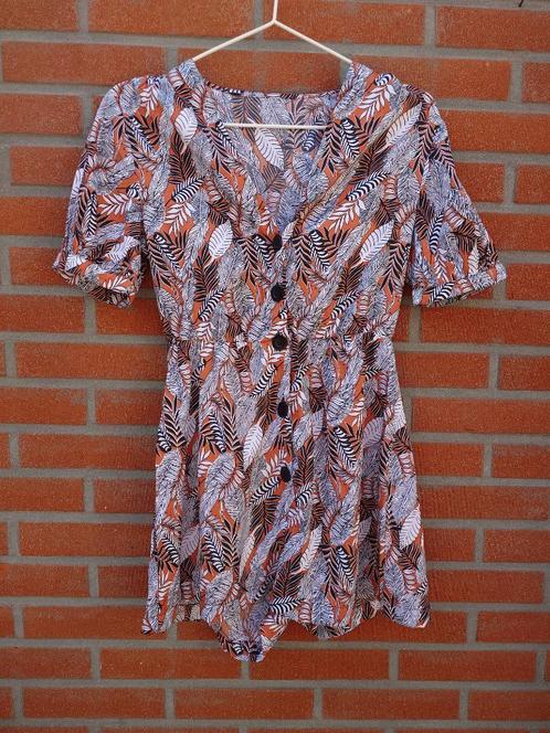 jumpsuit playsuit met bladprint in oranje en zwart maat XS, Kleding | Dames, Jumpsuits, Zo goed als nieuw, Maat 34 (XS) of kleiner