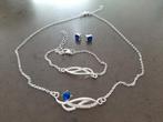 Sieradenset met blauw steentje, Sieraden, Tassen en Uiterlijk, Kettingen, Nieuw, Blauw, Ophalen of Verzenden, Zilver