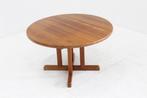 Vintage Deense ronde uitschuifbare eettafel tafel massief, Ophalen, Gebruikt, 100 tot 150 cm, 200 cm of meer