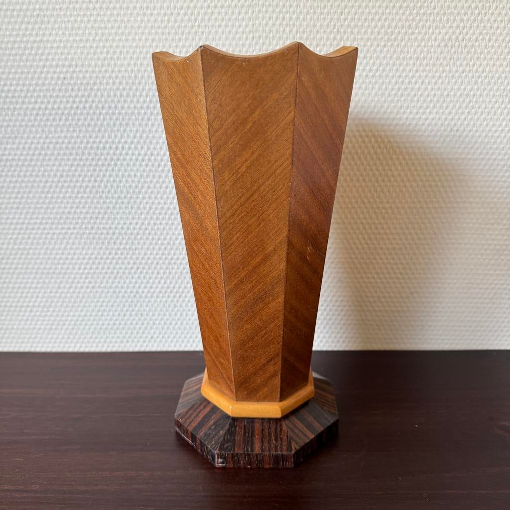 Vintage Visgraat Houten Sier Vaas, Hout, Mini Paraplubak, Overige materialen, Gebruikt, Overige kleuren, Ophalen of Verzenden