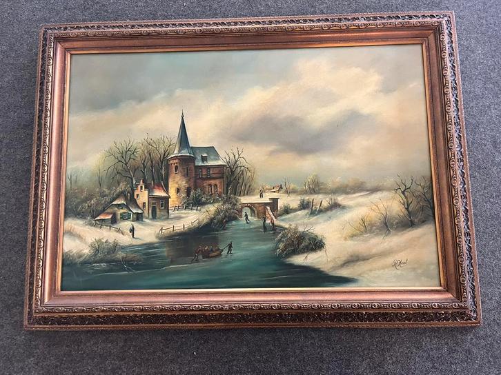 Olieverfschilderij op doek Winters Landschap  R. Korst, Antiek en Kunst, Kunst | Schilderijen | Klassiek, Ophalen