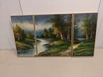 Drieluik bos + rivierbeek, olieverf op canvas, messing lijst, Antiek en Kunst, Ophalen of Verzenden