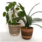 Vintage, retro bloempotten Keramik Höhr oranje en beige, Ophalen of Verzenden, Huis en Inrichting