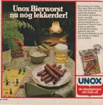 Retro reclame 1980 Unox bierworstjes bij Mens erger je niet, Verzenden, Overige typen