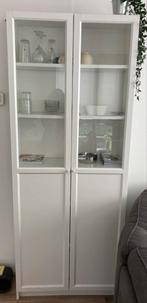 Witte Vitrinekast met Glazen Deuren, Huis en Inrichting, Kasten | Vitrinekasten, Gebruikt, 200 cm of meer, Glas, 25 tot 50 cm