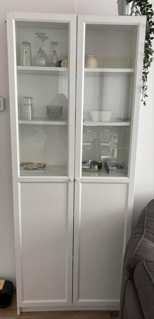 Witte Vitrinekast met Glazen Deuren, Huis en Inrichting, Kasten | Vitrinekasten, Gebruikt, 200 cm of meer, 50 tot 100 cm, 25 tot 50 cm