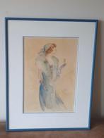 Modieuze vrouw aquarel jaren 20 monogram JHK , JK of HK, Antiek en Kunst, Kunst | Schilderijen | Klassiek, Ophalen
