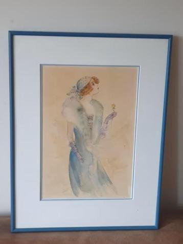 Modieuze vrouw aquarel jaren 20 monogram JHK , JK of HK beschikbaar voor biedingen
