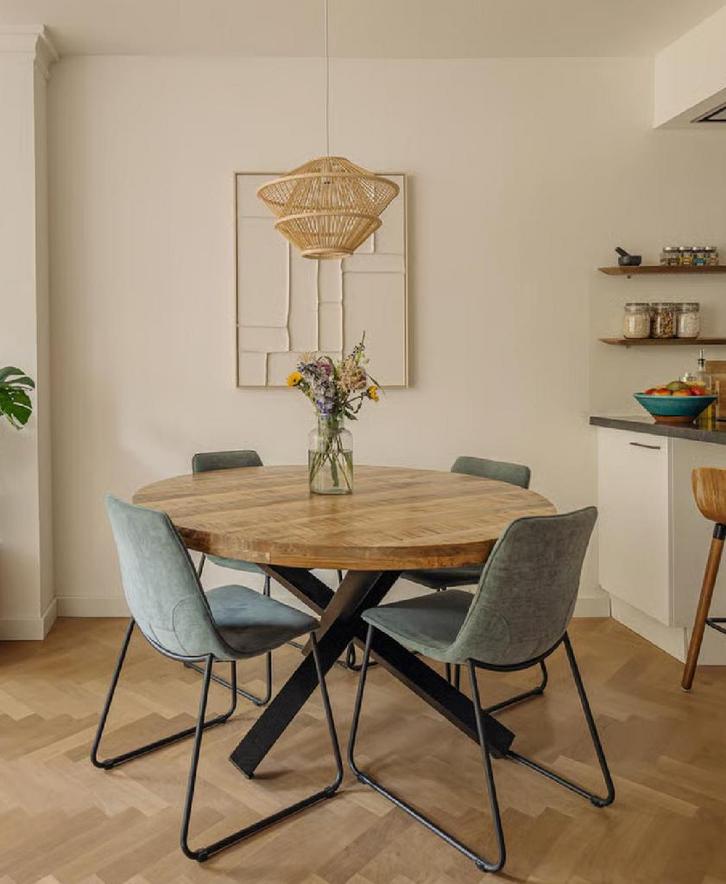 4 Eetkamerstoelen Evi NOUS, Huis en Inrichting, Stoelen, Zo goed als nieuw, Vier, Stof, Blauw, Ophalen