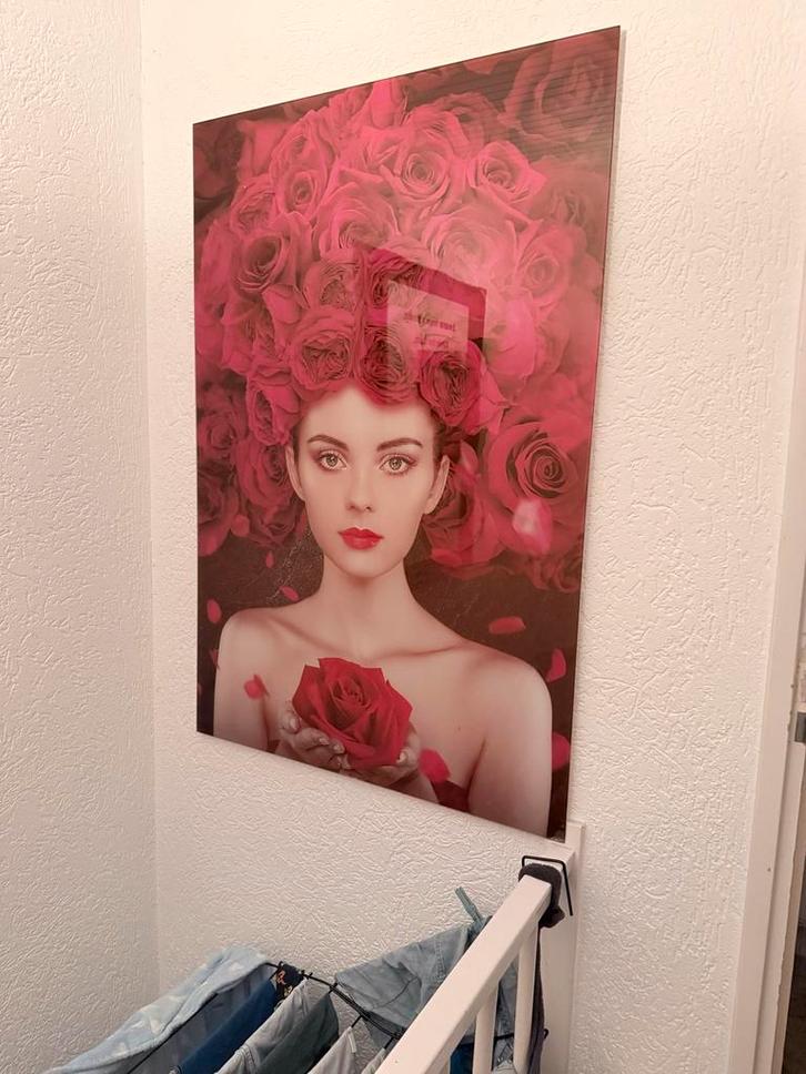 Glazen Schilderij - Vrouw met Rozen, Huis en Inrichting, Woonaccessoires | Schilderijen, Tekeningen en Foto's, Zo goed als nieuw