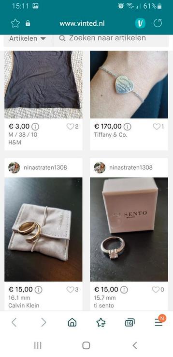 Armbandje TIFFANY€150,00 en ringen zie foto (bieden beschikbaar voor biedingen