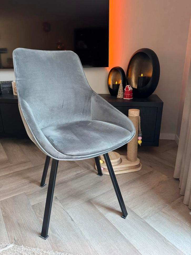 6 draaibare eetkamer stoelen, Huis en Inrichting, Stoelen, Gebruikt, Vijf, Zes of meer stoelen, Stof, Grijs, Ophalen