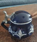 Antiek Frans aardewerk mosterd potje met lepeltje, Ophalen of Verzenden