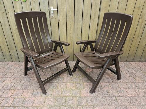 2 JARDIN kunststof stoelen / standenstoelen, Huis en Inrichting, Stoelen, Gebruikt, Twee, Kunststof, Bruin, Ophalen