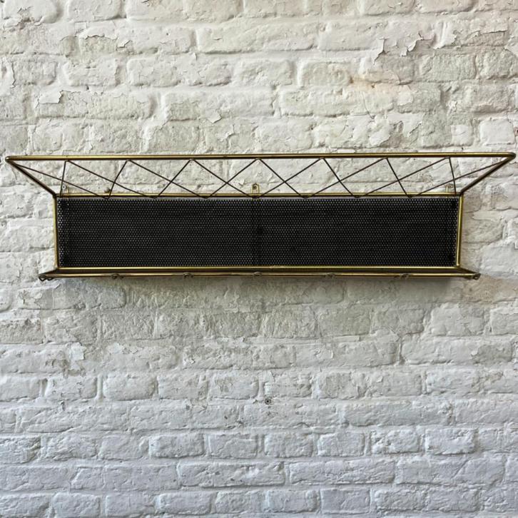 Vintage wandkapstok in messing en geperforeerd staal zwart, Huis en Inrichting, Woonaccessoires | Kapstokken, Gebruikt, Wandkapstok