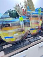 Partij Glazen vazen op metalen standaard Glas-art handgeschi, Ophalen, Overige kleuren, Glas, Minder dan 50 cm