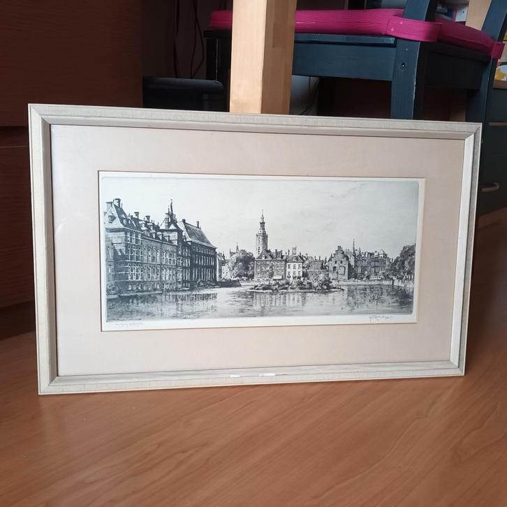 H.E. Roodenburg, ets, Den Haag, Hofvijver, 1960, Antiek en Kunst, Kunst | Etsen en Gravures, Ophalen of Verzenden