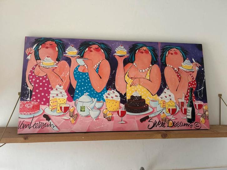Van Leersum - Sweet Dreams - Modern Schilderij Dames Taartje, Antiek en Kunst, Kunst | Schilderijen | Modern, Ophalen of Verzenden
