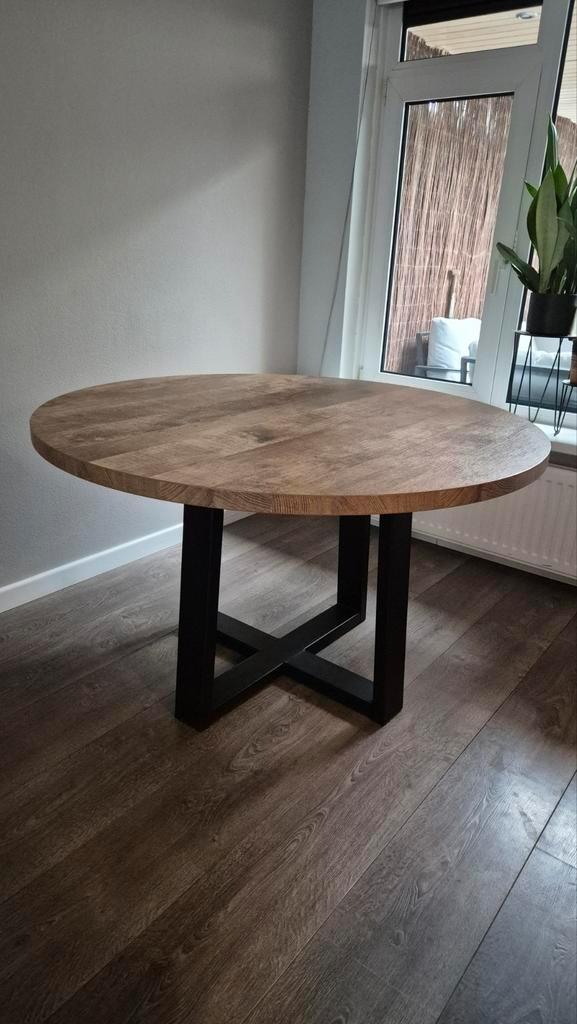 Industriele ronde tafel, Huis en Inrichting, Tafels | Eettafels, Zo goed als nieuw, 100 tot 150 cm, 100 tot 150 cm, Rond, Ophalen