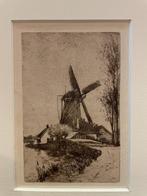 Matthes, P. (1872-1956) Molen aan de dijk - ets ongesign., Antiek en Kunst, Ophalen of Verzenden
