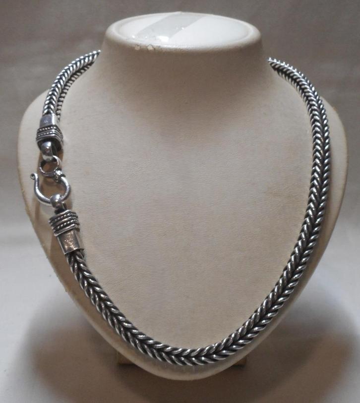 Zilveren vossenstaart ketting met haak sluiting nr.1406, Sieraden, Tassen en Uiterlijk, Kettingen, Zo goed als nieuw, Zilver, Zilver