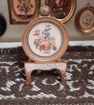 Oud bloemen stilleven schilderijtje lijstje K66, Antiek en Kunst, Curiosa en Brocante, Ophalen of Verzenden