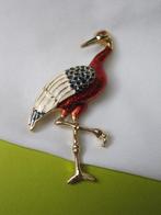 Broche kraanvogel met rood blauw wit emaille, Verzenden, Zo goed als nieuw, Overige kleuren, Overige materialen