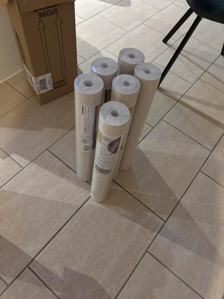 Vlies behang cotton wit, Huis en Inrichting, Stoffering | Behang, Wit, Beige, 25 tot 50 m², Ophalen